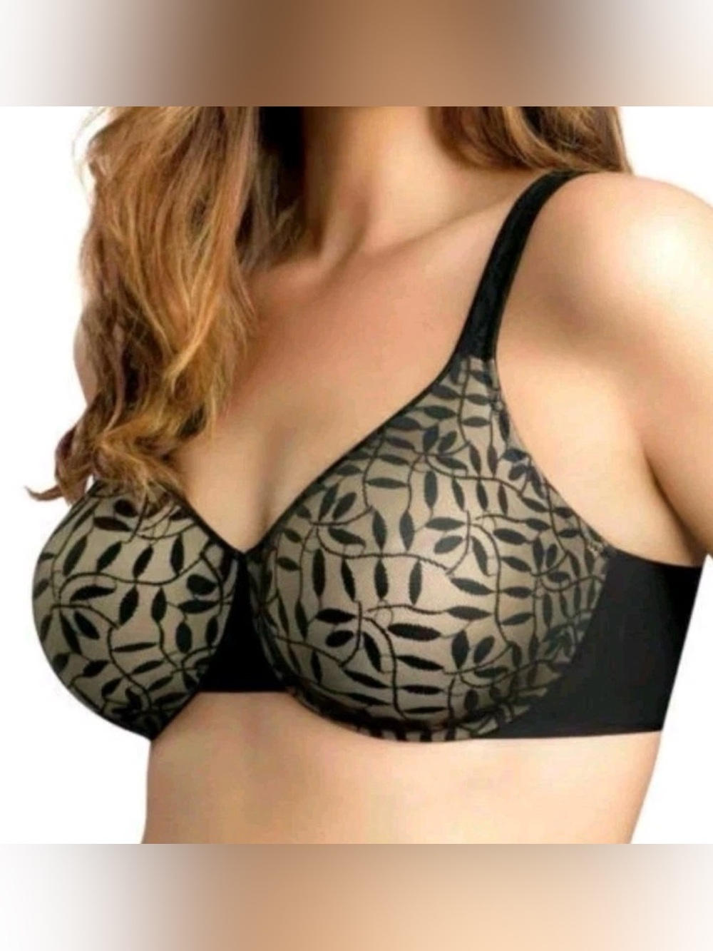 Olga Sheer Leaves Lace Full-Coverage Minimizer Bra Underwire Unlined 44D